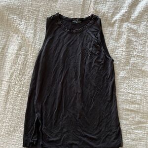 Zara sleeveless Tank Top Grey Size Medium Studded Moto Embellished Neckline